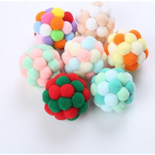 Pet Cat Toy Colorful Handmade Bouncy Ball Kitten Toys Plush Bell Ball Mouse Toy Planet Ball Cat Toys Interactive Pet Supplies