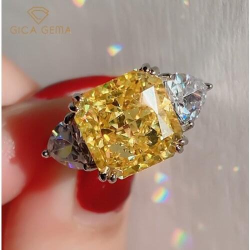 GICA GEMA 5ct Open Rings For Women 925 Sterling Silver Created Diamond Radiant Cut Square 10*10mm Gemstone Promise Fine Jewelry