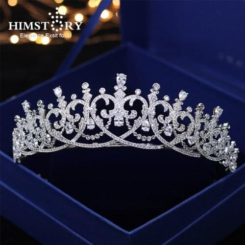 Himstory Gorgeous Wedding Tiara Bridal Tiaras Crowns Heart Shape Zircon CZ Women Hair Jewelry Accessories Tiara