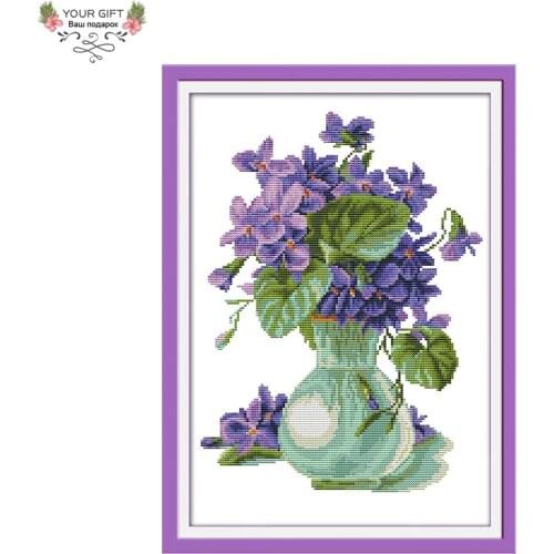 Joy Sunday H327 Free Shipping 14CT 11CT Stamped and Counted Home Decor Violet Vase Flowers Needlepoint Embroidery Cross Stitch