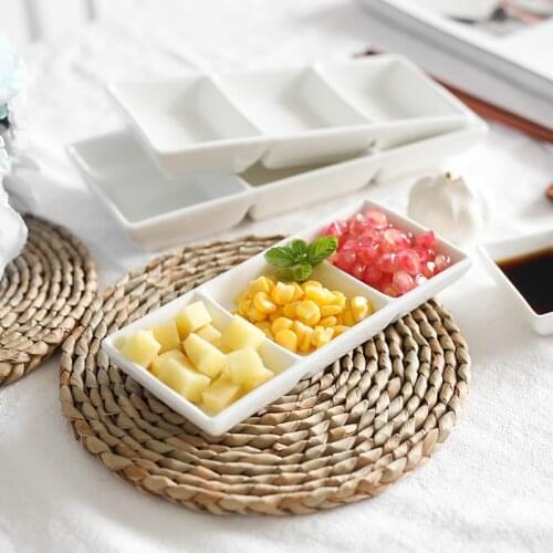 Ceramic Three Grid Dish Seasoning Sauce Dish Dessert Plate Home Kitchen Tableware