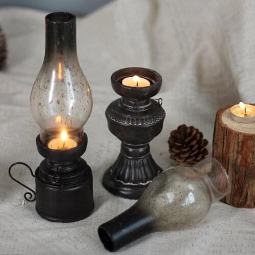 Kerosene Lamp For Wedding Decoration With Glass Cover Vintage Candle Holder Creative Crafts Kerosene Lamp