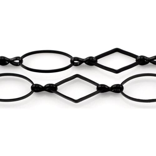 Lovely 1PC Black Oval & Rhombus Link Chain 16x9mm 16x8mm,1M(39 3/8") long (B21725)