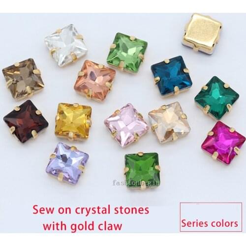 Square Shape Sew On Rhinestones With gold claw rhinestones Square Shape Sew On Rhinestone Beads Clothes Jewelry Diy Trimming
