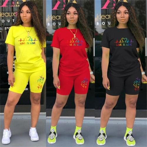 Summer 2 Piece Sets Womens Outfits Casual Tracksuit Shorts Sets Casual Tights + Short Sleeves Womens Outfits O-Neck Short Sleeve