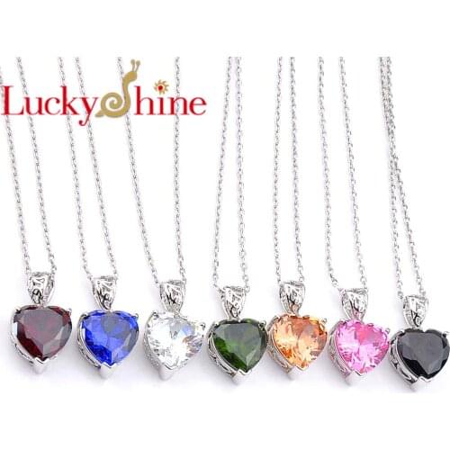 Luckyshine Xmas Women Pendants Jewelry Heart Morganite Peridot Silver Necklaces Russia USA Australia Holiday Gift