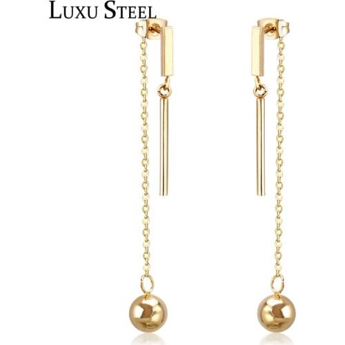 LUXUSTEEL Fashion Gold Earrings For Women/Girl Stainless Steel Ball Pendants Drop Earring Decliate Jewelry Valentines Gift