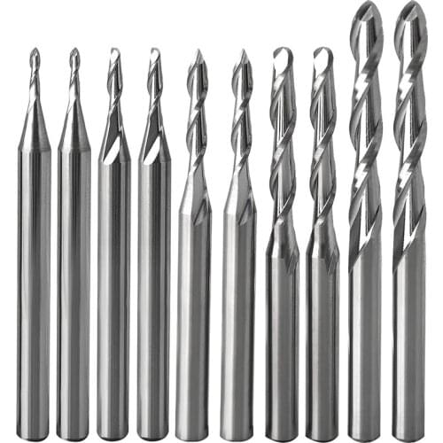 Ball Nose End Mill Set Cuting Edge Diameter CNC Engraving Router Bits Milling Cutter For Wood Working, Shank 3.175Mm
