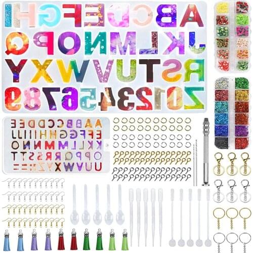 294 Pcs DIY Alphabet Number Silicone Mold Kit, Epoxy Resin Mold Set ,Used to Make Keychain Pendants and Other Handmade Artwork