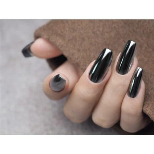 American punk style Metal black pure color false nails 24pcs french Ballet lady full nail tips middle-long fake nails with glue