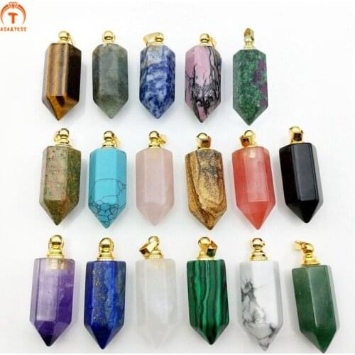 Natural lapiz lazuli labradorite pointed Perfume Bottle Pendant gems stone Essential Oil Diffuser jewelry charm for necking