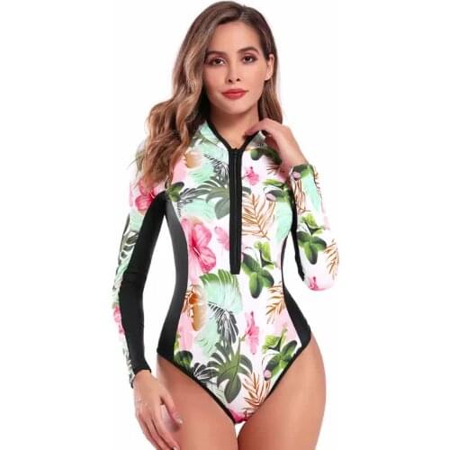 New Surfing Wear Swimsuits Female Leaf Print One Piece Swimwear Women Girls Swimsuit Bikini Set Beachwear Beach Surfing Suits