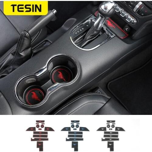 TESIN New Anti-Slip Door Groove Mat Gate Slot Car Mats for Ford Mustang 2015 2016 2017 Auto Interior Accessories