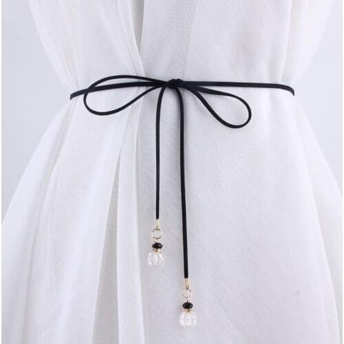New Fashion Women Belt Thin Chain Belts Ladies Waist Rope Casual Knotted Waist Strap Waistband Black