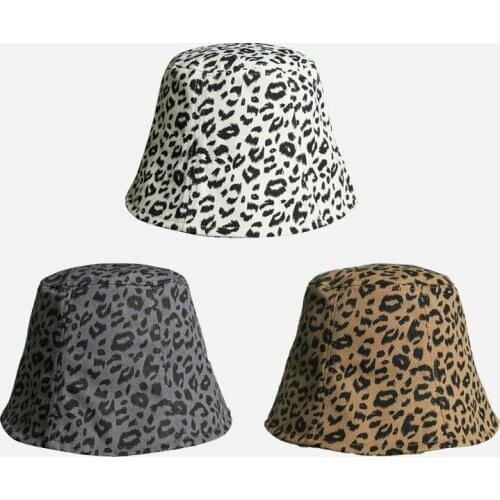New Girl Lady Casual Cotton Reversible Wear Bucket Hat Women Leopard Print Fisherman Cap Floppy Large Brim Panama Hat Gorros
