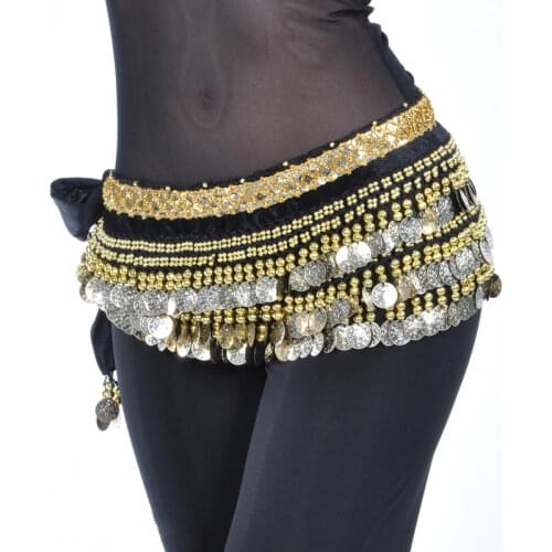 2018 Belly Dance Coins Belt Belly Dance Hip Scarf Belly Oriental Dance Costume Accessories 338 Coins Bellydance Scarf