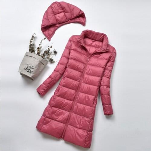 2020 New Autumn Winter Thin down Jacket Women Detachable Hooded Collar Down Long Coat Slim White Duck Down womens down jackets