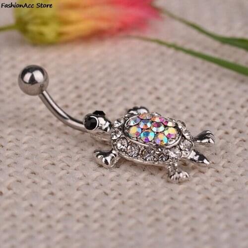 Multicolor Crystal Cute Turtle Dangle Body Piercing Navel Belly Button Ring Bar1PC