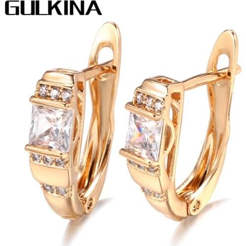 Gulkina Luxury Natural Zircon Stud Earrings For Women 585 Rose Gold Statement Earring Wedding Engagement Beautiful Jewelry