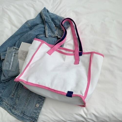 Womens Shoulder Bags Summer Fashion Contrast Color Canvas Shoulder Shopping Bag Casual Ladies Large Capacity Tote Hasp Handbags