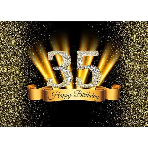 Golden Sand Diamond Glitter Photographic Backdrops Vinyl Cloth Background for 35 Happy Birthday Party Photoshoot Photo Studio