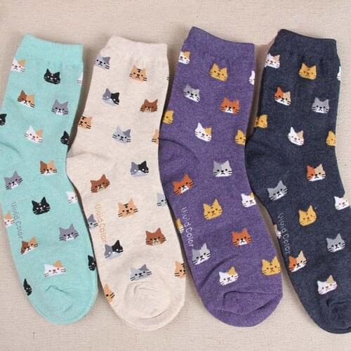 Jeseca Cartoon Animal Cute Cat Women Socks Japanese Kawaii Harajuku Streetwear Sock for Girls Cotton Soft Christmas Sock Gifts