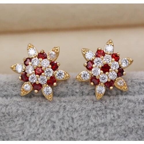 Fashion Trendy Stud Earrings for Women Gold plated Earring with red Zircon Trendy Jewelry for Party Wedding Anniversary Gift