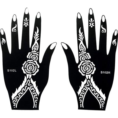 1 Pair Popular Henna Indian Black Waterproof Tattoo Design Temporary Tattoo for Women Body Hand Art Paint Sticker Stencil S102