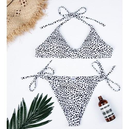 2018 High Waist Swimsuit Sexy Bikini Set Dot Print Bathing Suits Biquini Swimwear Bandaged Women Hanging Neck Push up Swimwear