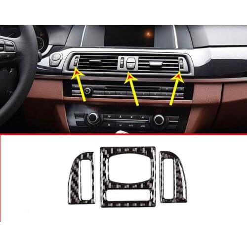 3pcs Real Carbon Fiber For BMW 5 Series F10 F18 520 2011-2016 Car Center Air Vent Frame Trim Stickers Accessories