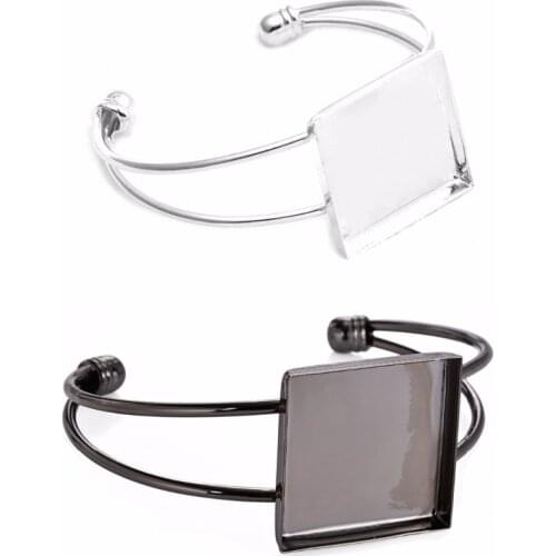 5pcs 25mm Square Pad Cuff Glass Cabochon Brass Blank Base Adjustable Bangle Settings For Making Jewelry Bangle Bracelet