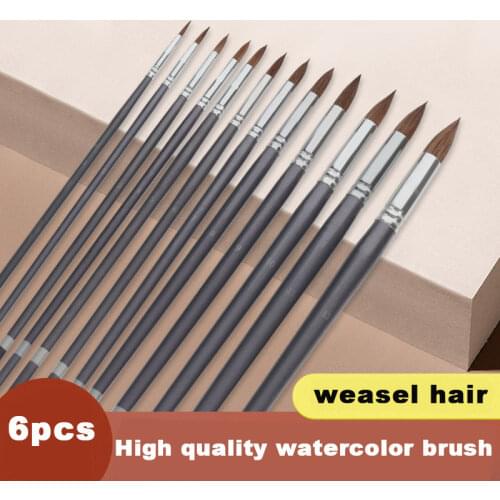 6pcs/Set long rod weasel hair pointed round paintbrush acrylic gouache watercolor painting brush oil painting brush Art Supplies