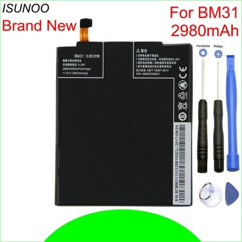 ISUNOO Phone Battery BM31 For Xiaomi Mi3 Mi 3 Mobile Phone Replacement With Repair Tools
