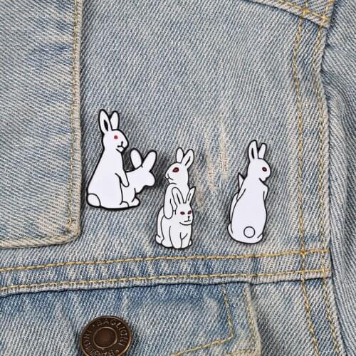 Cute Animal Brooch Evil White Rabbit Cartoon Enamel Pins Bag Clothes Button Lapel Pin Badges Jewelry Funny Gift for Best Friends