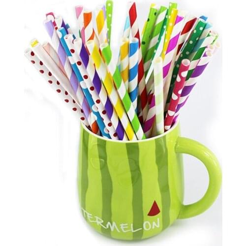 Mix Colors 7.75 Inch Paper Drinking Straw Disposable Stripe Chevron Polka Dot Party Supplies Straw 100pcs/lot DEC036