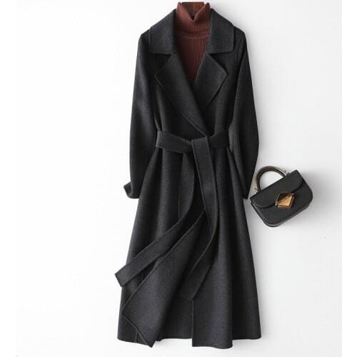 Long Solid Casual Office Lady High-end Jacket 2021 Fashion New Autumn Winter Women Bathrobe Double-sided Wool Coat
