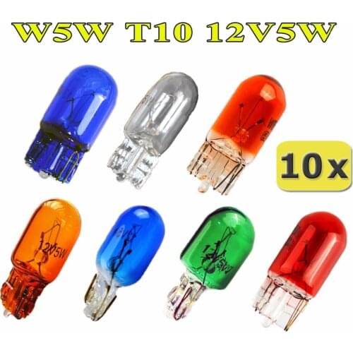 Flytop (10 Pieces/Lot) 501 W5W XENON T10 Glass 12V 5W W2.1x9.5d Single Filament Multiple Colour Car Bulb Lamp