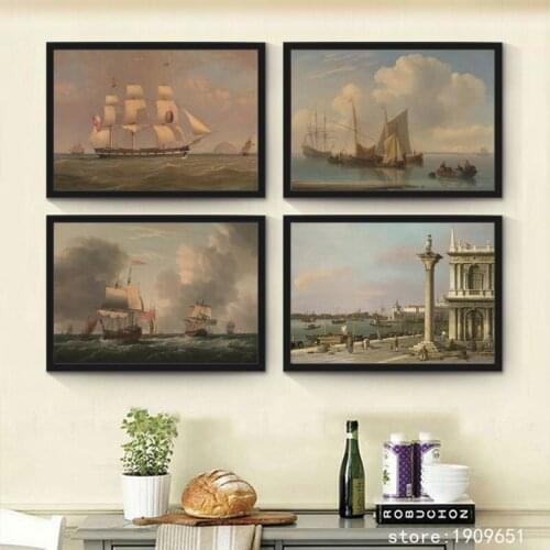Cotton no frame classical ships sea scenery canvas printings oil painting printed on cotton home wall art decoration picture