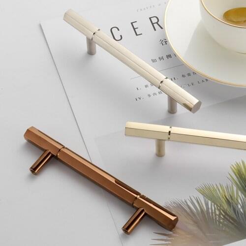 Italian Nordic brass double hole hexagonal long handle drawer cabinet hexagon gold silver rose gold small handle