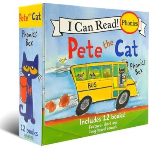 12 Books/set Pete The Cat Phonics,Natural Spelling English Books Children and Parents Co- Reading Books Bed Time Picture Books