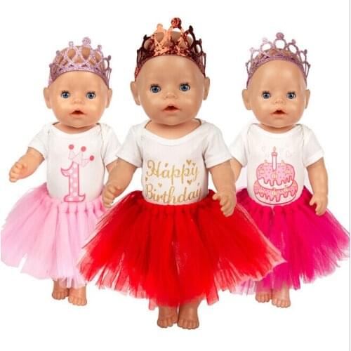 Birthday Dress Set for 17 Inch 43cm Baby Doll Clothes for Baby Girl Birthday Festival Gift 18" Doll Lace Dress