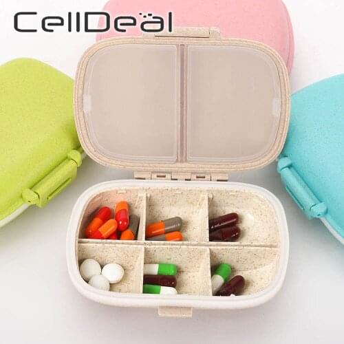 8 Grids Organizer Container For Tablets Travel Pill Box With Seal Ring Portable Wheat Straw Plastic Container For Medicines
