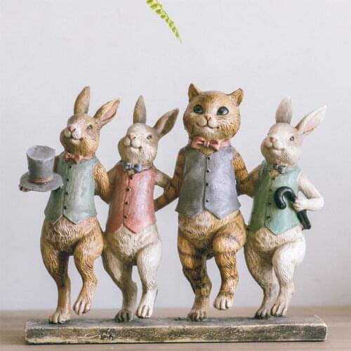 Rabbit Cat And Rabbit Four Dance American Style Living Room Home Decorations Ornaments Retro Resin Crafts