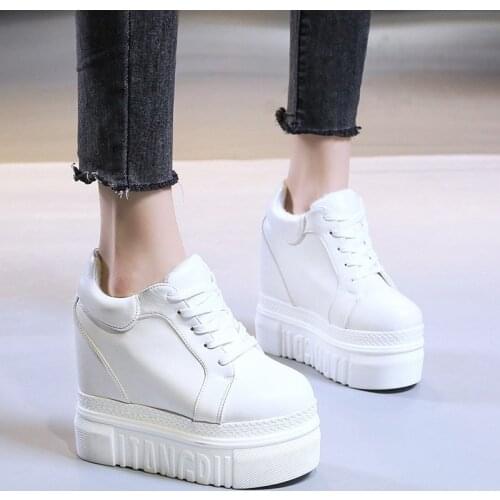Winter Woman Fashion Sneakers Platform Plush Casual Shoes Brand Black Female Chunky Wedge Vulcanized Shoe Women 12.5cm High Heel