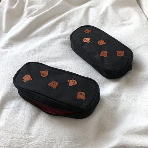 Cute Cartoon Embroidery Bear Pencil Case Kawaii Stationery Pen Bag Cometics Brush Holder Storage Bags School Supplies Stationery
