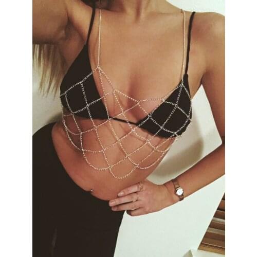 Multilayer Body Jewelry Necklace Sexy Fashion Punk Sliver Bikini Jewelry Harness Bra Hoho Beach Jewelry Body Summer