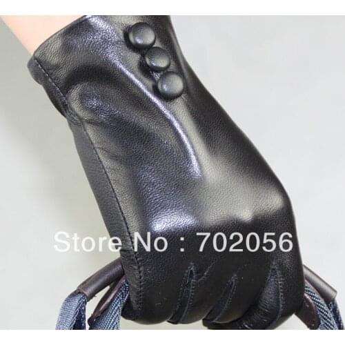 FASHION button design Five Finger Leather gloves leather gloves Lambskin gift accessory 12pair/lot #3144