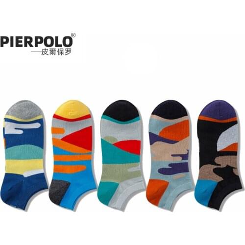 Men Invisible Novelty 2020 Spring Summer PIER POLO Brand Happy Funny Abstract Ankle Combed Cotton Socks