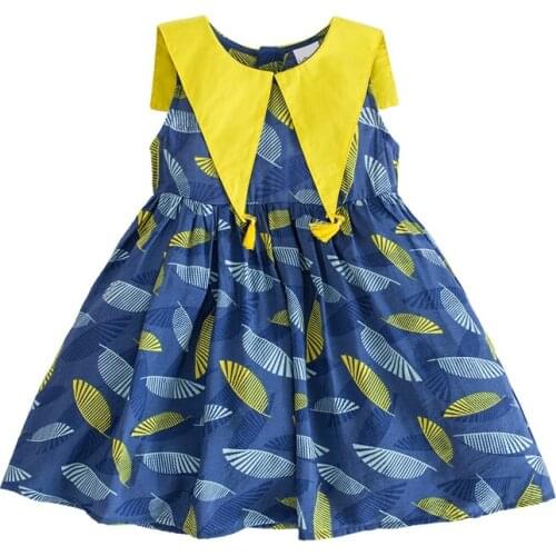 Tassel sleeveless cute doll collar print dress 2019 summer little girls beach clothes age for 2 - 8 yrs baby girls school frocks