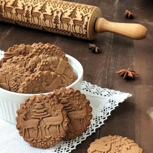 Christmas embossed noodles baked biscuit noodles biscuits fondant cake dough carving roller reindeer snowflake rolling pin